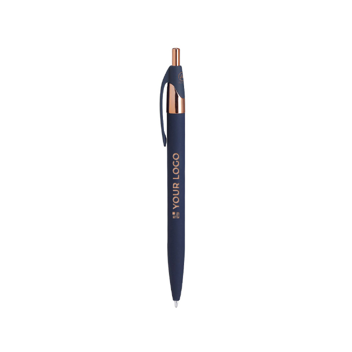 Pen van gerecycled aluminium met roségouden details en blauwe inkt