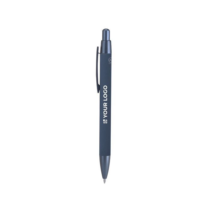 Pen van gerecycled aluminium met metallic details en blauwe inkt