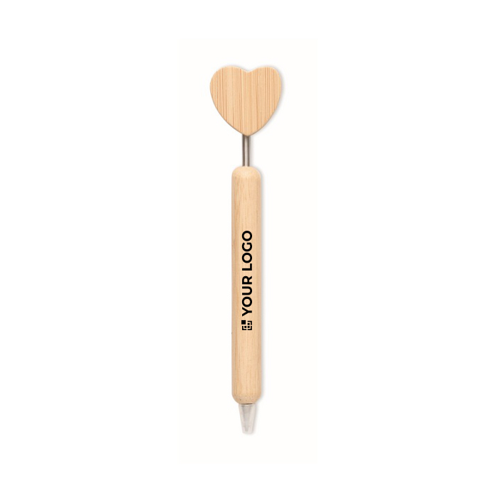Bamboe balpen met hartdetail en blauwe inkt