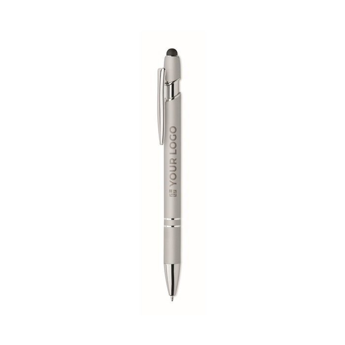 Gerecyclede aluminium pen met rubberen afwerking blauwe inkt
