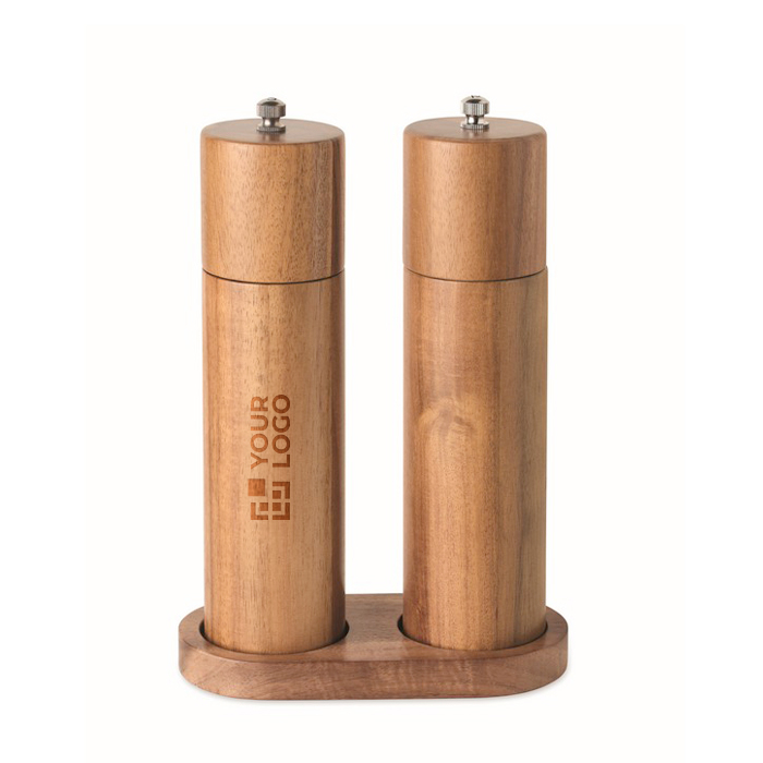 Set acaciahouten zout- en pepermolens met basis