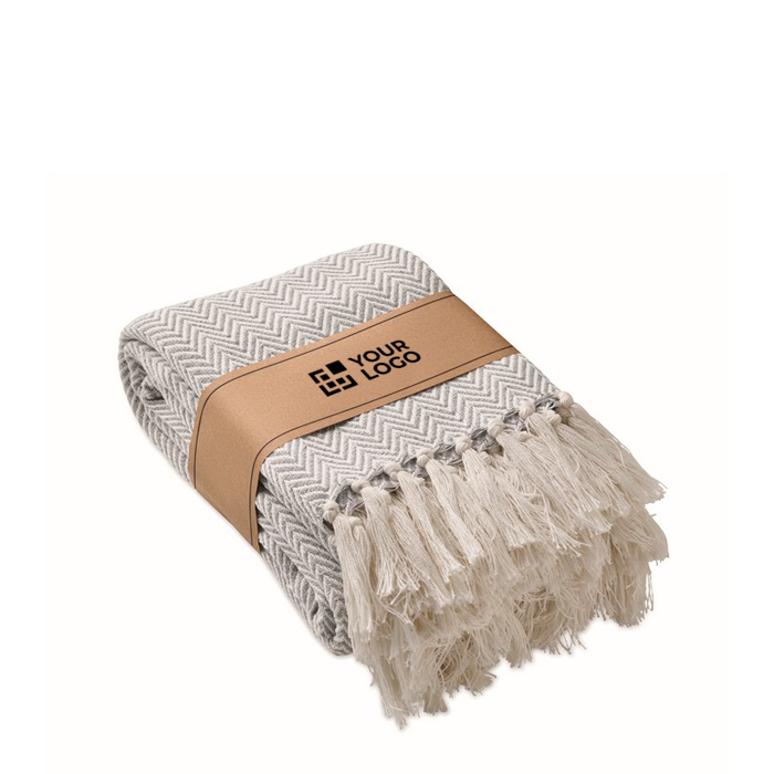 Deken met franjes van gerecycled katoen, met lint 400 g/m²
