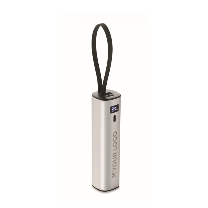 Powerbank van gerecycled aluminium met kabel, 5.000mAh