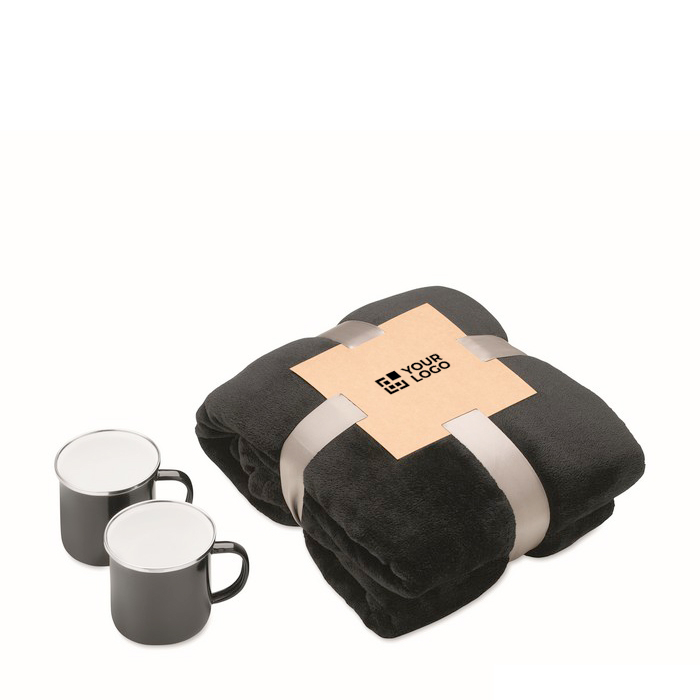 Geschenkset met fleecedeken en 2 emaille mokken 350 ml