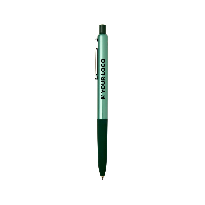 Balpen van gerecycled aluminium met zachte rubberen grip en blauwe inkt