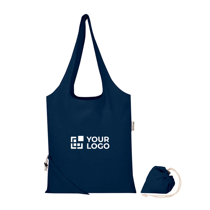 Opvouwbare tote bag met trekkoord van gerecycled katoen 140 g/m2