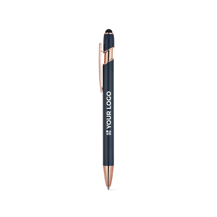 Matte pen van gerecycled aluminium met touchpunt en blauwe inkt