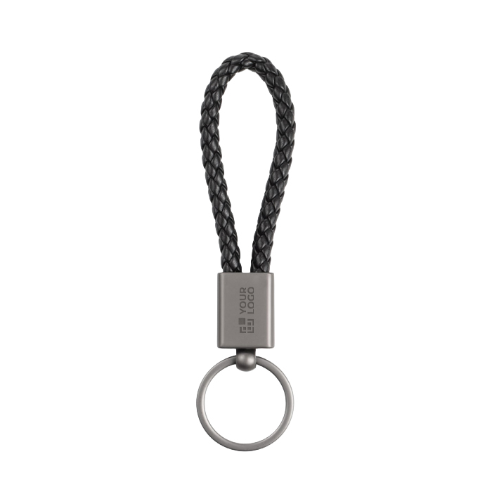 Rechthoekige sleutelhanger met gevlochten polyester koord en metalen afwerking