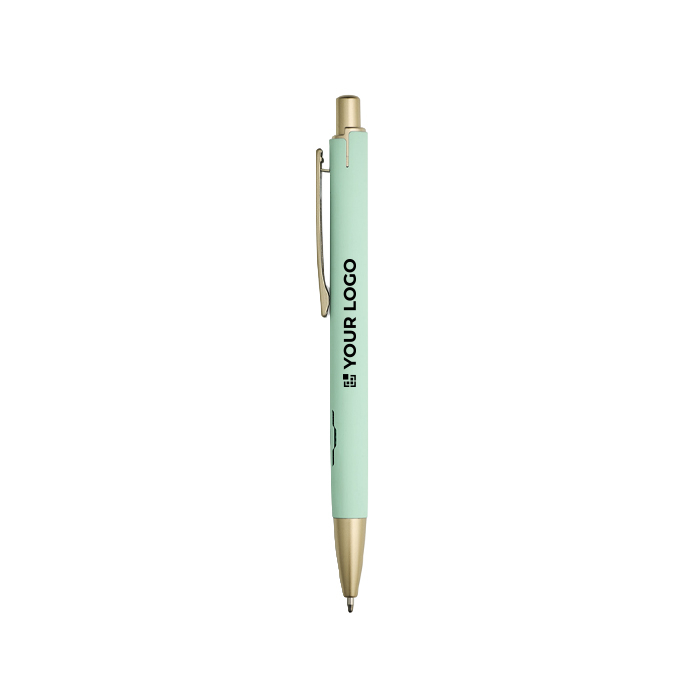 Aluminium pen met matgouden details, uitsparing en blauwe inkt