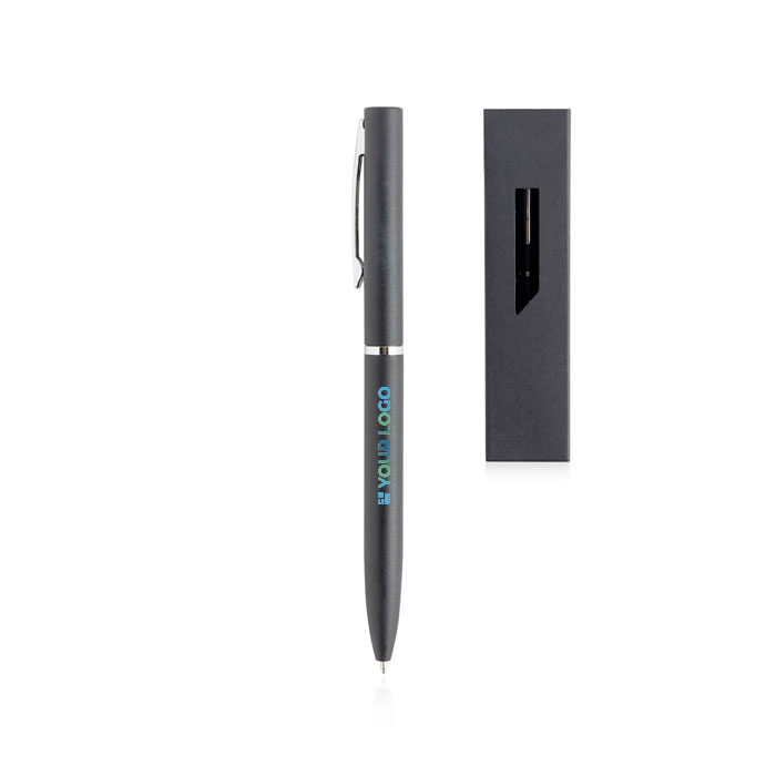 Luxe metalen balpen in matte kleuren met etui, blauwe inkt met jouw bedrukking