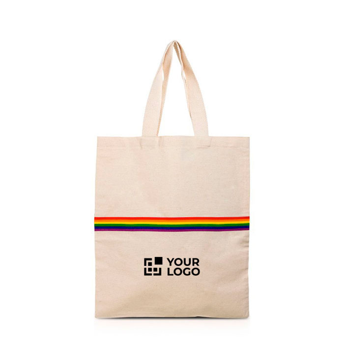 Natuurlijke katoenen tas met multicolor band en handvatten 180 g/m² met jouw bedrukking