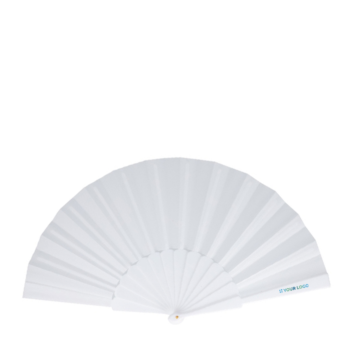 Polyester waaier in kleuren met personaliseerbaar plastic handvat