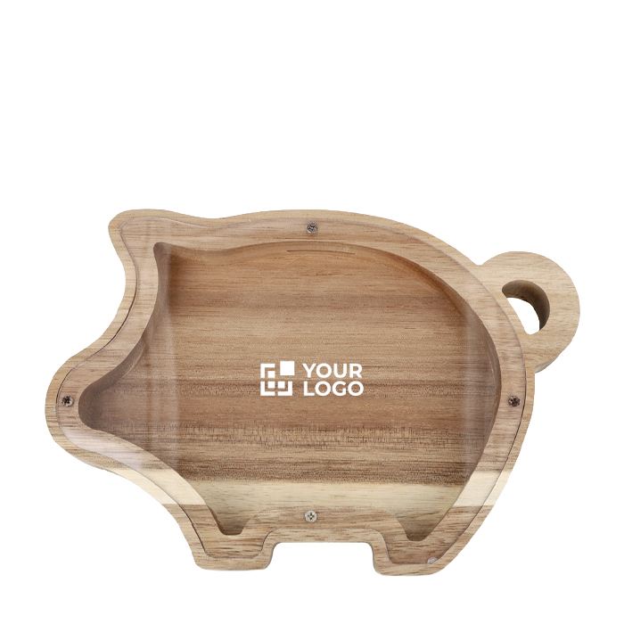 Spaarpot van natuurlijk hout met transparant paneel