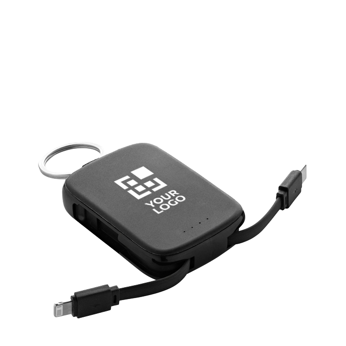 Eco powerbank sleutelhanger met geïntegreerde kabels 2000 mAh