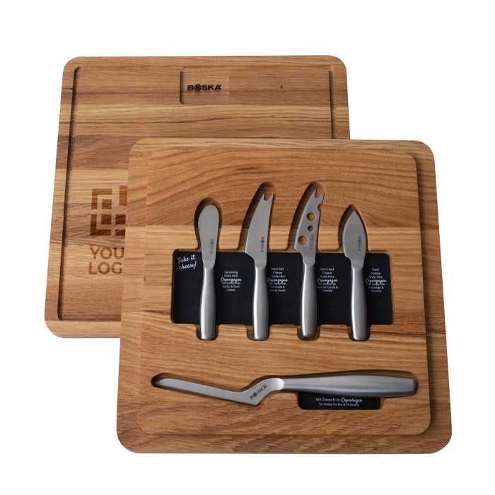 Kaas set met Europees eiken plank Boska 29 x 29 cm