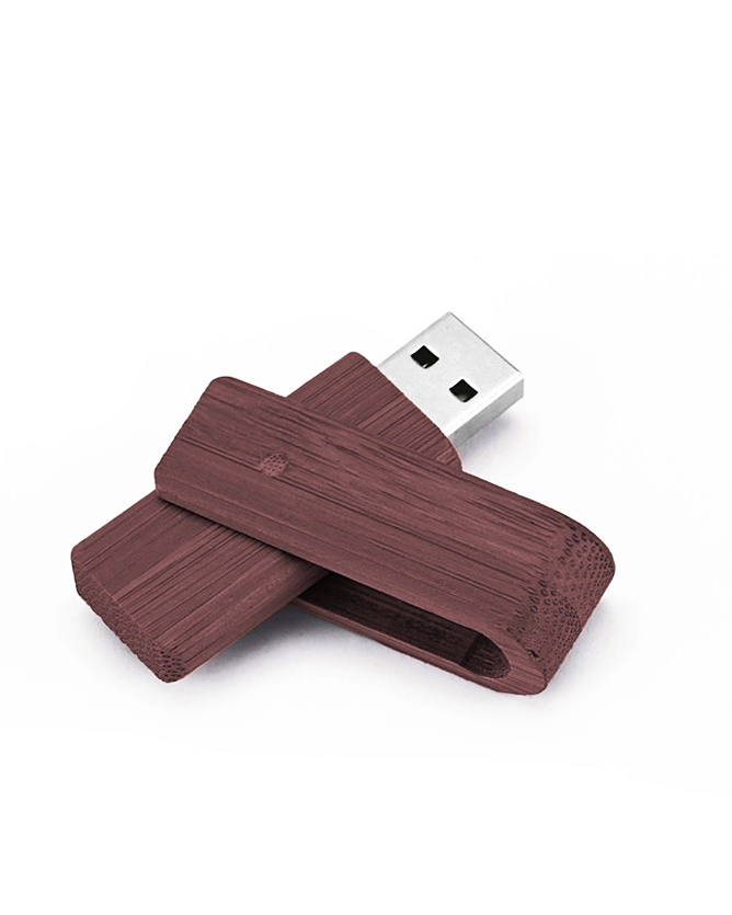 Roterende usb stick van bamboe hout kleur donker hout