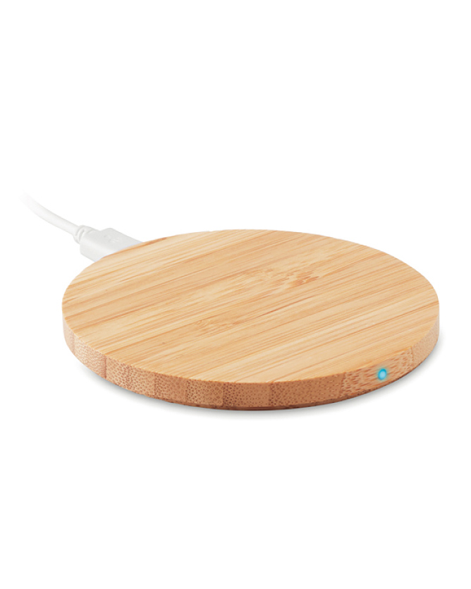 Draadloze bamboe oplader met logo kleur hout